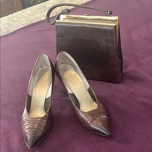 Marquise Brown Women's Heels with Matching Bag -lizard skin